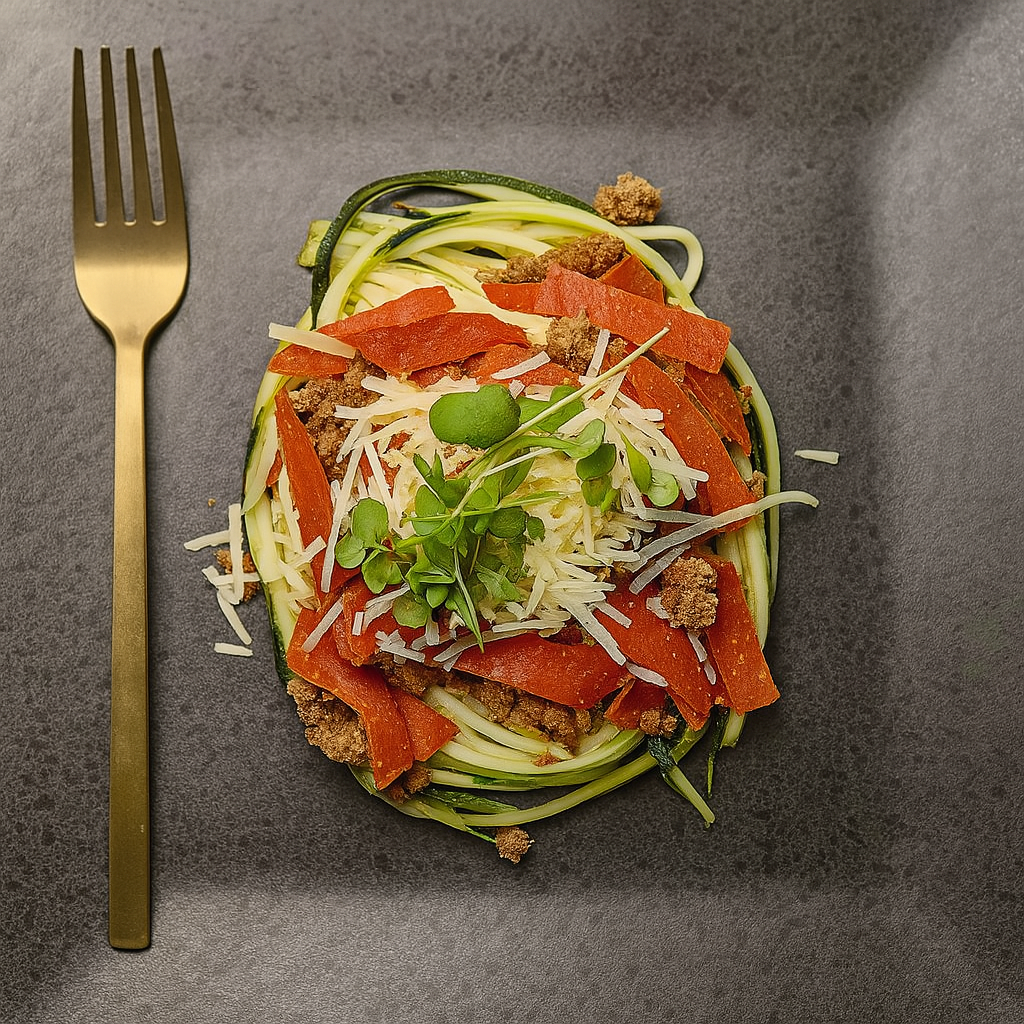 Meat sauce & Turkey pepperoni w/ Zucchini noodles
